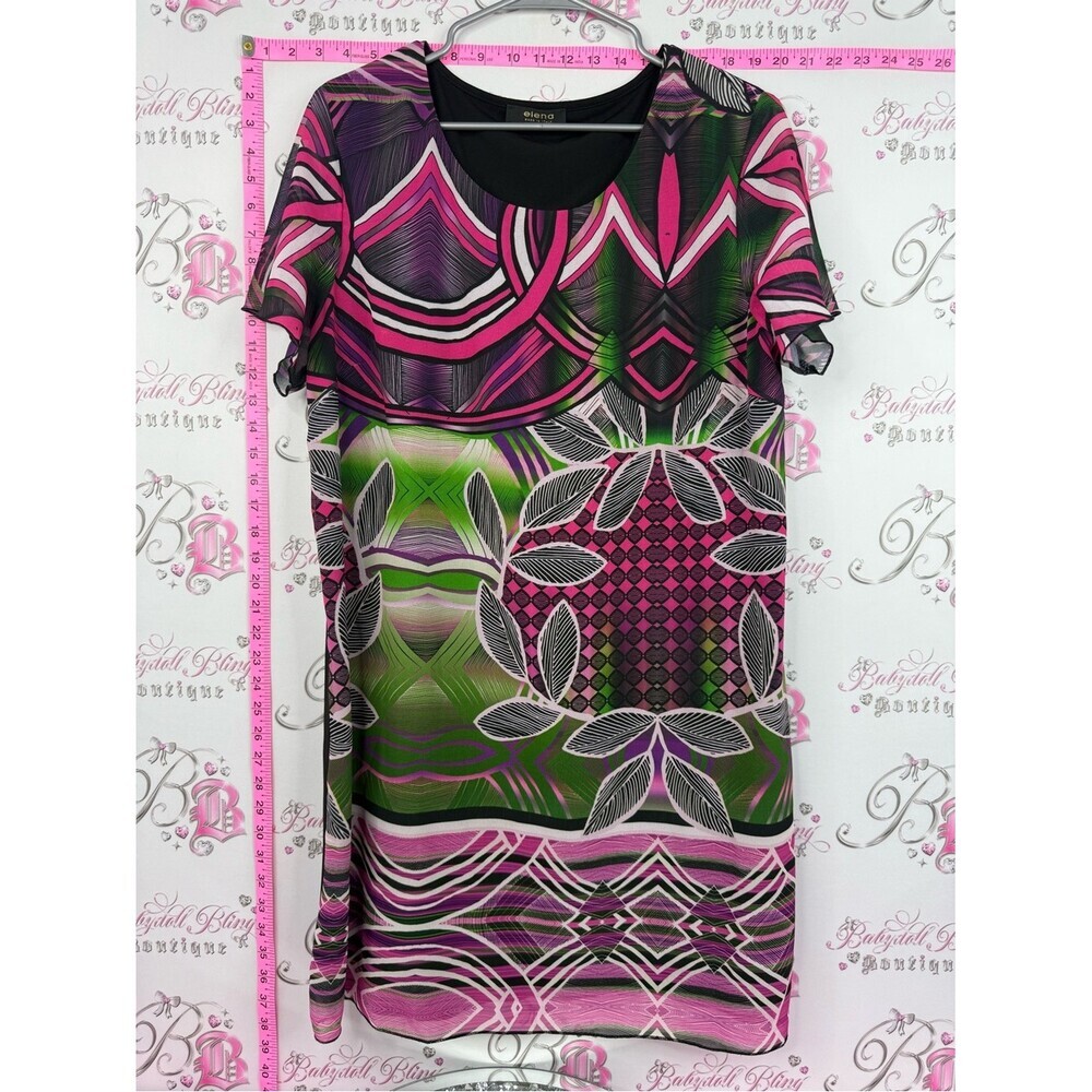 Elena made in Italy dress swirls Pink & Green Geometric Shift Dress